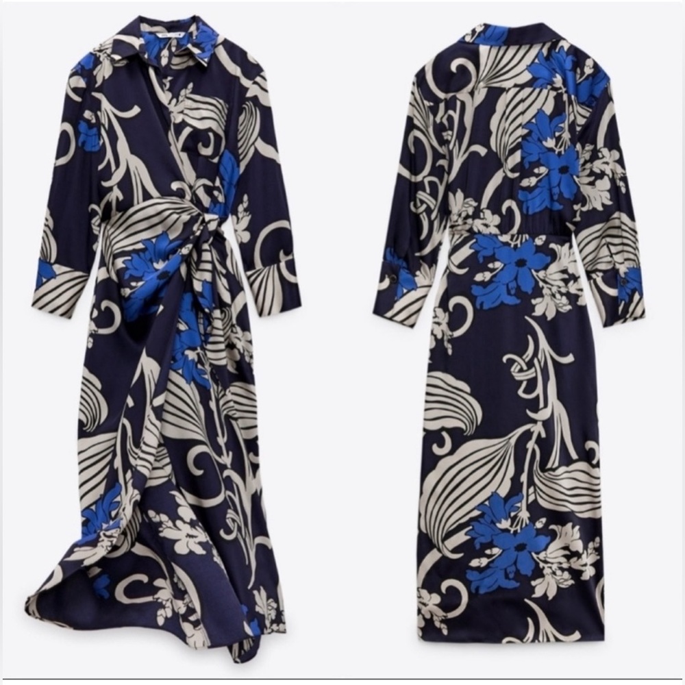 Zara Print Collard Wrap Dress Medium